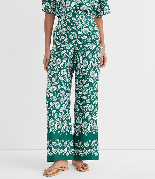 Fluid Pull On Wide Leg Pants in Floral Twill