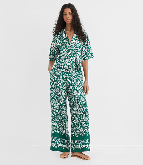 Fluid Pull On Wide Leg Pants in Floral Twill