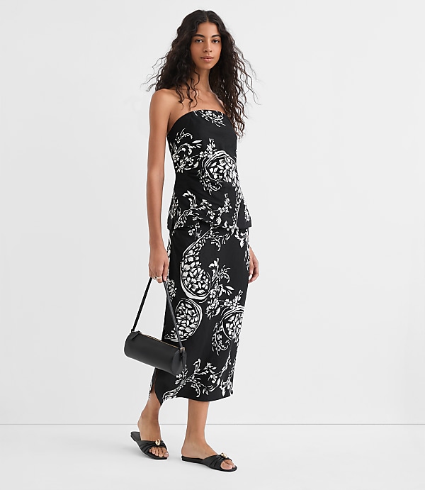Ruched Linen Blend Strapless Top