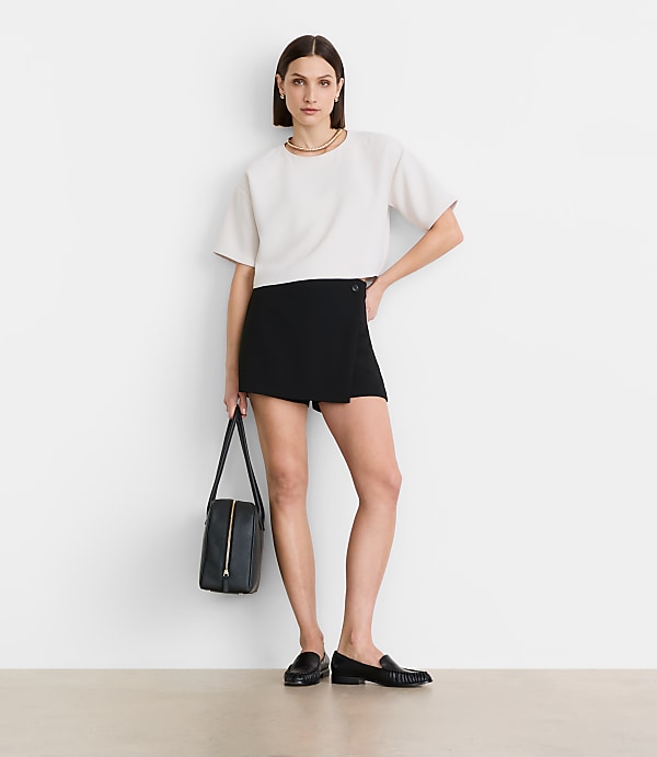 Petite LOFT Versa Crepe Drape Mini Skort