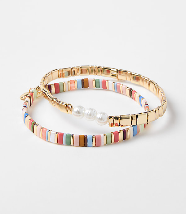 Pearlized Multicolored Chicklet Bracelet Set