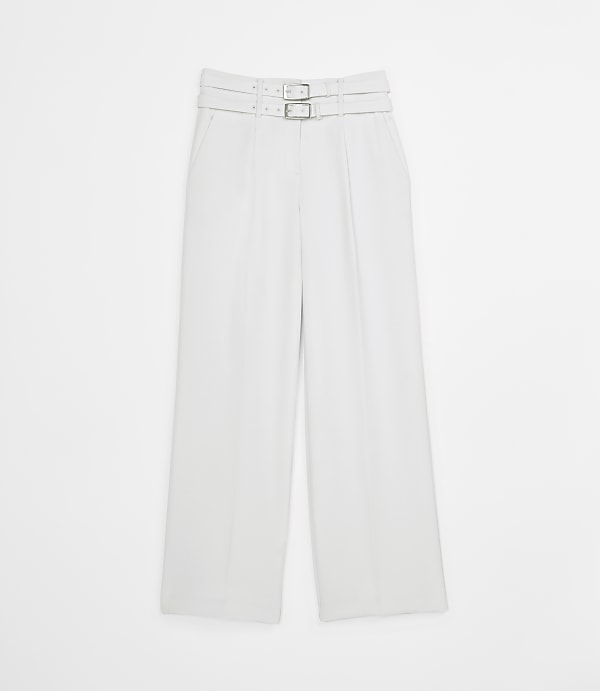 Petite LOFT Versa Crepe Drape Double Belted Wide Leg Pants