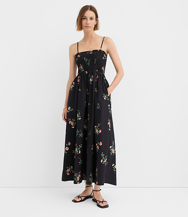 Floral Poplin Smocked Strappy Maxi Dress