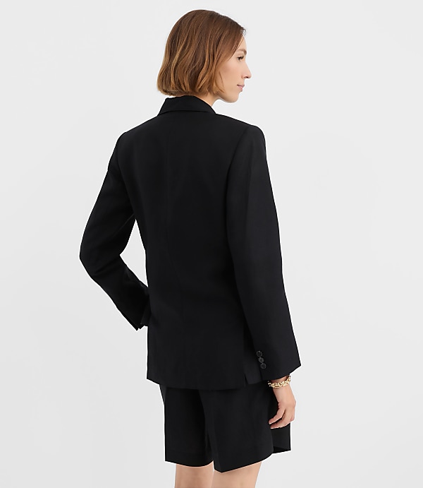 Linen Blend Tie Waist Modern Blazer