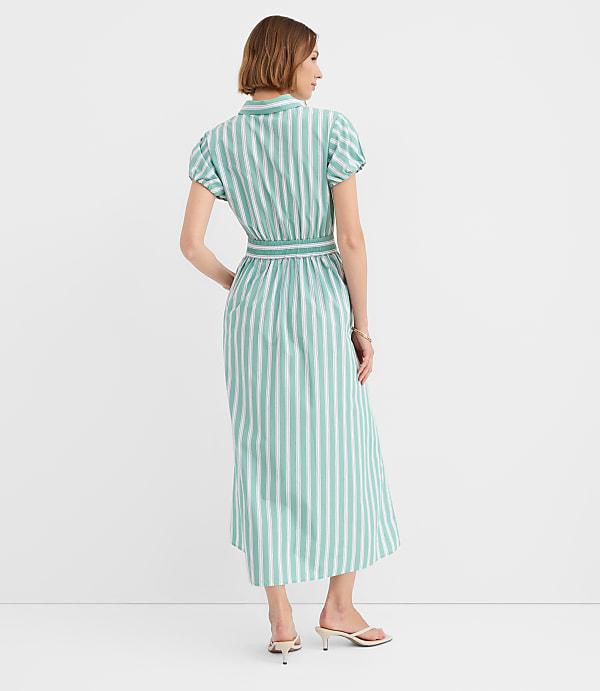 Striped Poplin Twist Midi Pocket Shirtdress