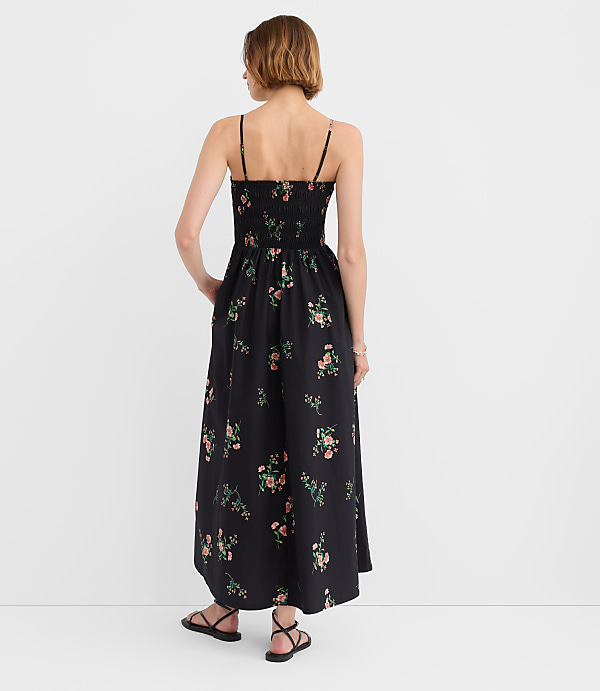 Petite Floral Poplin Smocked Strappy Maxi Dress