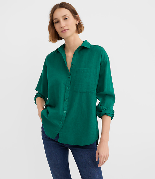 Petite Linen Cotton Everyday Oversized Pocket Shirt