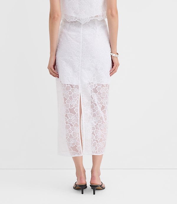 Petite Lace Overlay Midi Skirt