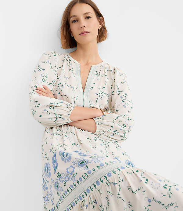 Petite Border Floral Flounce Midi Dress