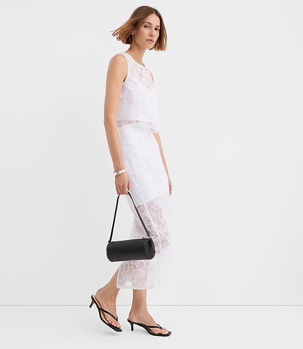 Petite Lace Overlay Midi Skirt