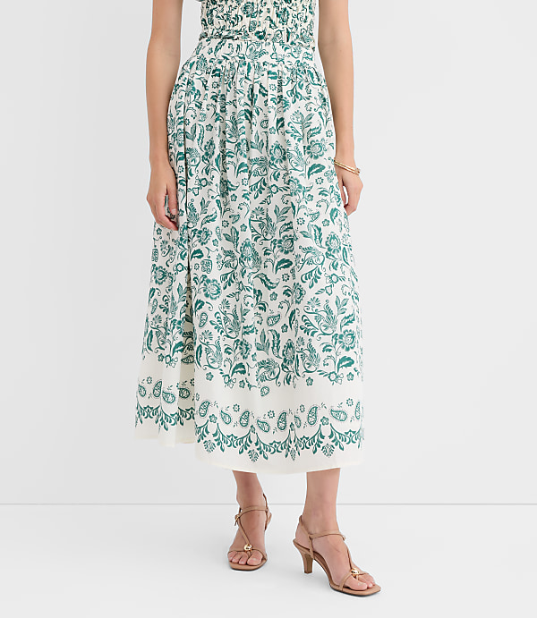 Petite Floral Pull On Midi Skirt
