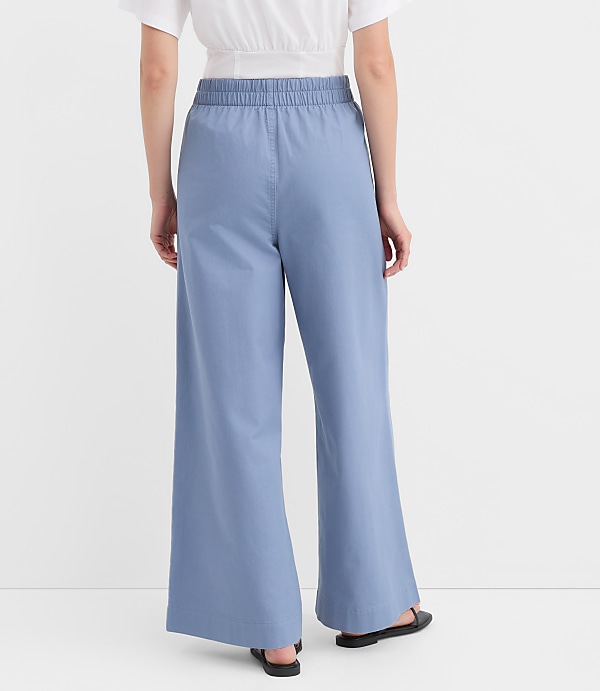 Petite Pleated Pull On Wide Leg Pants in Twill