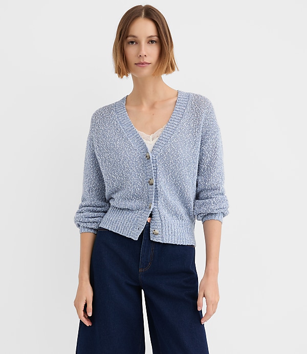 Petite Marled V-Neck Cardigan