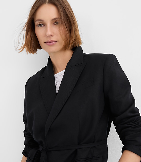Tall Linen Blend Tie Waist Modern Blazer