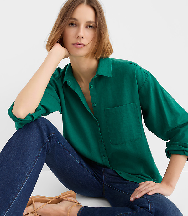Petite Linen Cotton Everyday Oversized Pocket Shirt