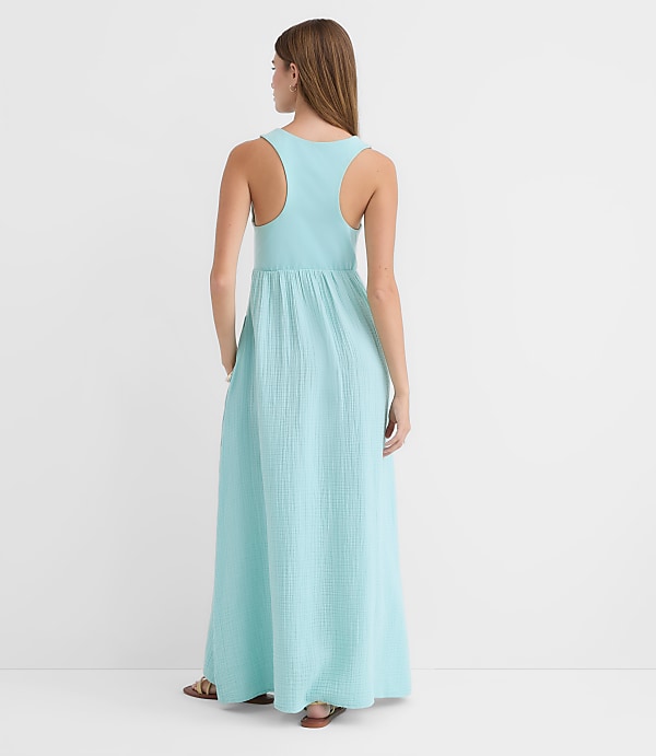 Petite LOFT Beach Triple Cloth Mixed Media Maxi Pocket Dress