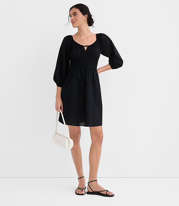 Linen Cotton Smocked Mini Dress