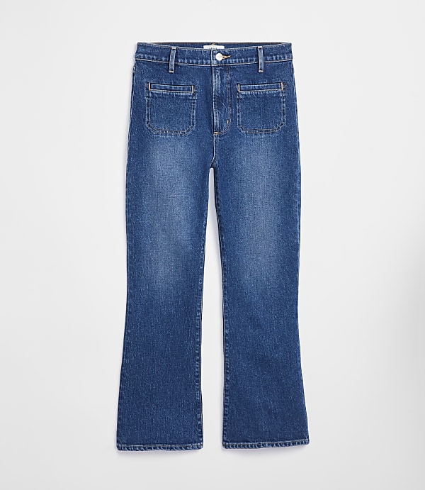 Rivete Tall Curvy Welt Pocket High Rise Kick Crop Jeans in Mid Wash