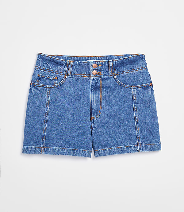 Rivete Tall Double Shank High Rise Denim Shorts in Dark Wash