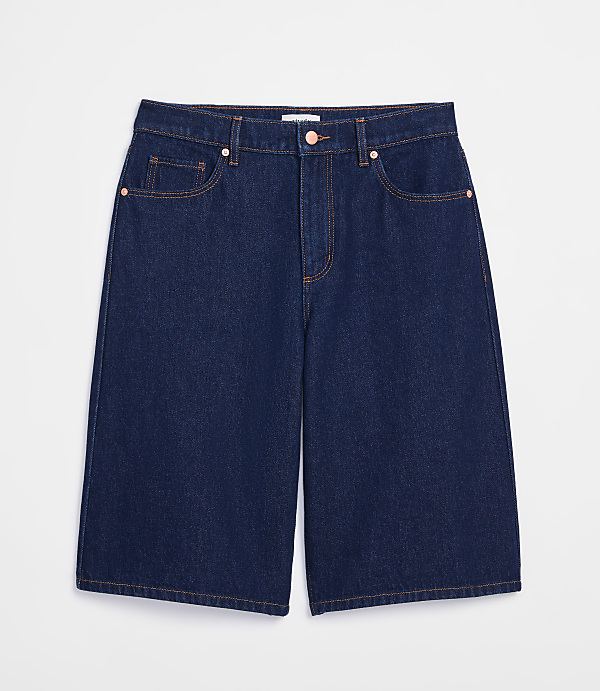 Rivete Tall Curvy High Rise Denim Bermuda Shorts in Dark Rinse