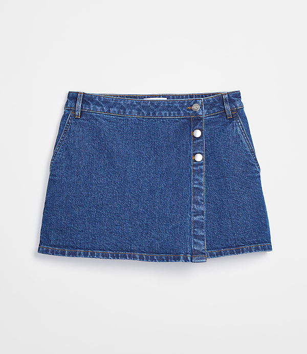 Tall Denim Wrap Skort in Medium Stone Wash