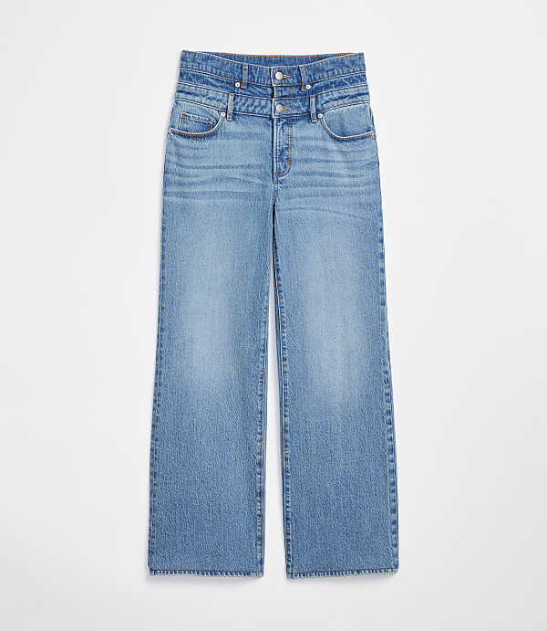 Rivete Petite Double Waisted High Rise Wide Leg Jeans in Light Wash