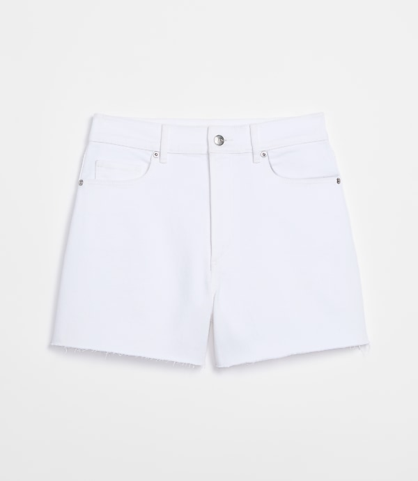 Rivete Curvy High Rise Cut Off Denim Shorts in White