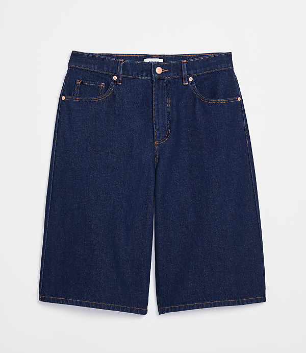 Rivete Petite High Rise Denim Bermuda Shorts in Dark Rinse