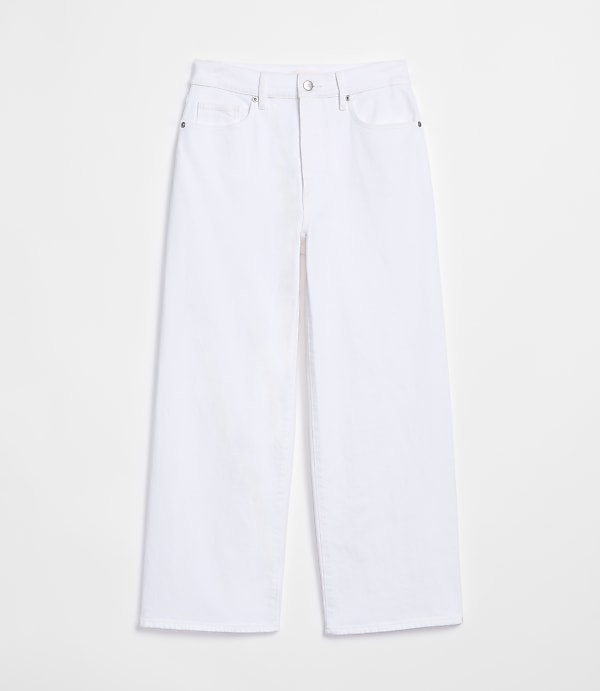 Rivete Petite High Rise Wide Leg Crop Jeans in White