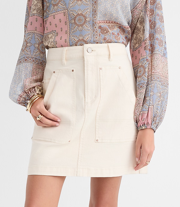 Petite Denim Carpenter Mini Skirt in Ivory