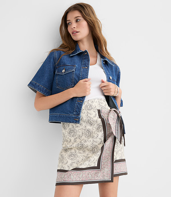 Petite Patchwork Mini Wrap Skirt