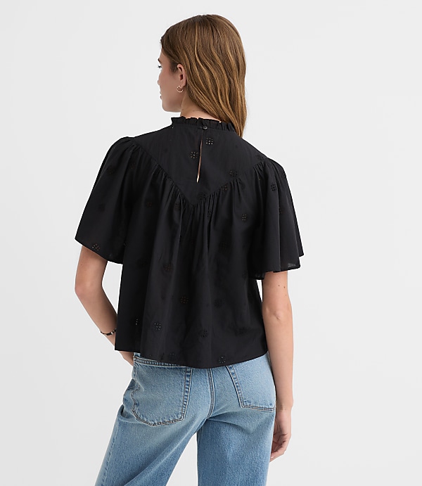 Eyelet Flutter Sleeve Blouse
