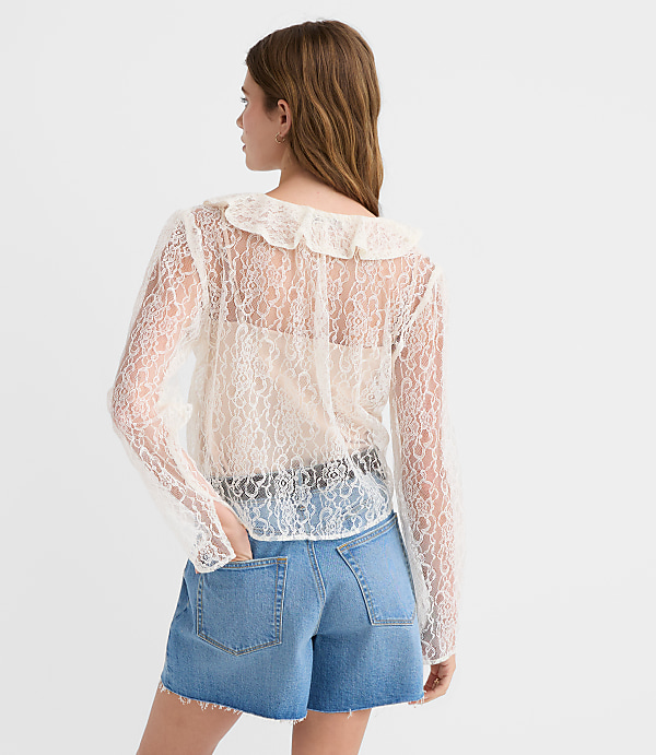 Lace Ruffle V-Neck Blouse