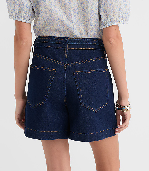 Tall Curvy Belted Denim Utility Shorts in Classic Rinse Wash