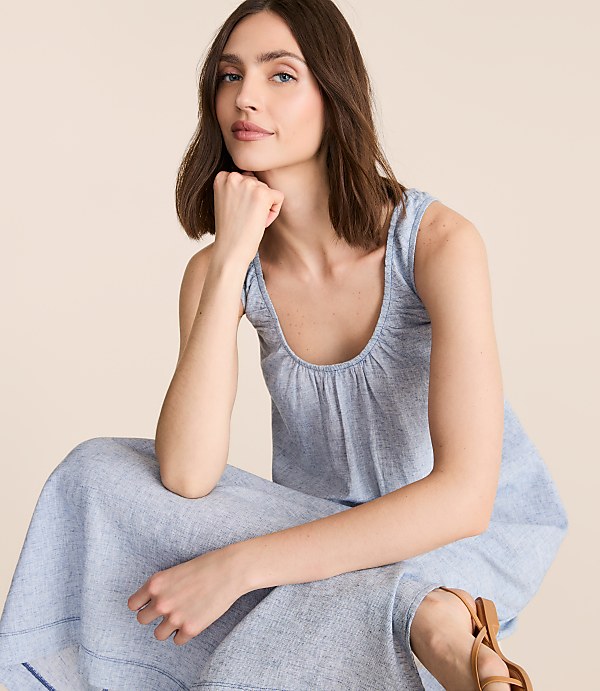 Petite Lou & Grey Crosshatch Linen Cotton Scoop Neck Maxi Pocket Dress