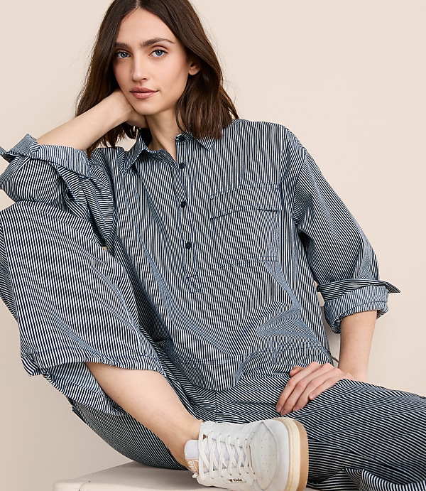 Petite Lou & Grey Striped Pocket Popover Top