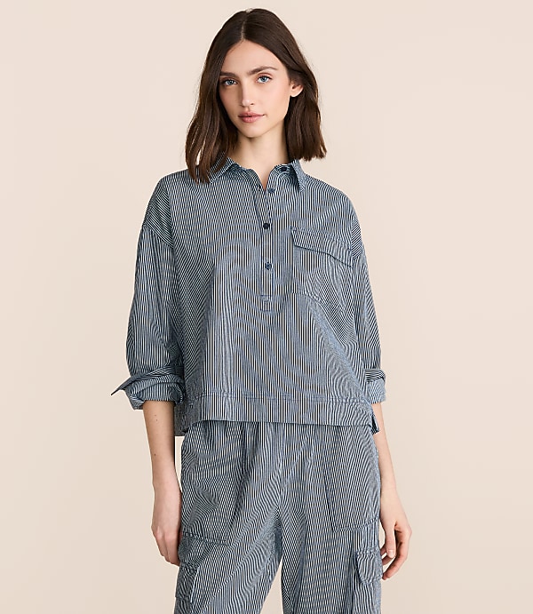 Petite Lou & Grey Striped Pocket Popover Top