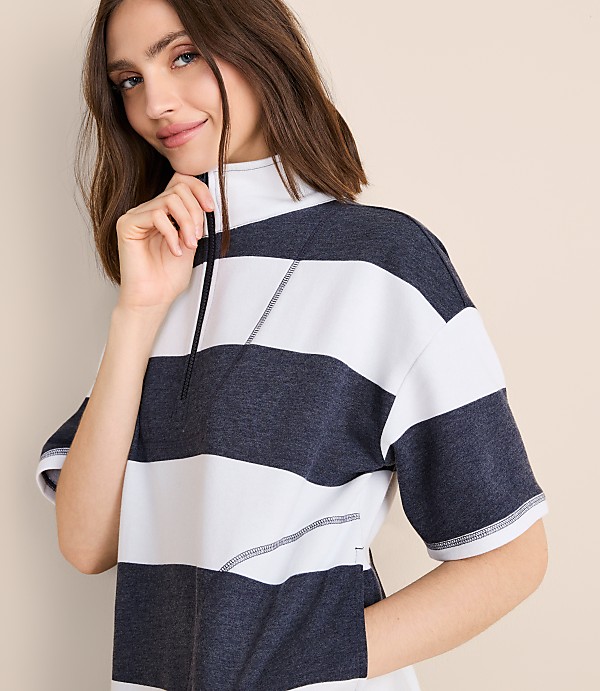 Lou & Grey Striped Terrysoft Half Zip Pocket Top