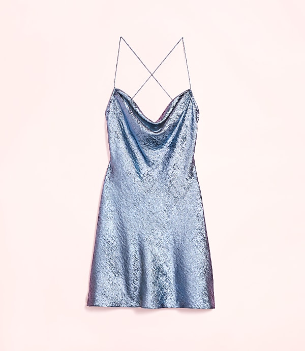 Lately Metallic Satin Cowl Neck Mini Dress