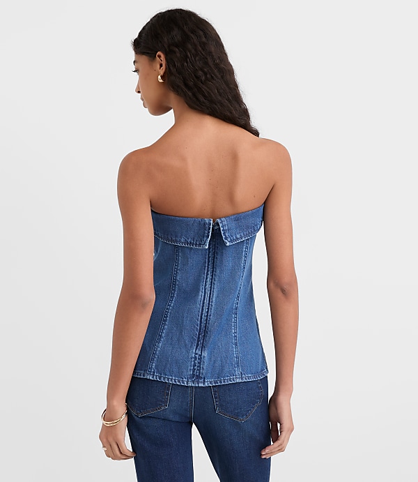 Petite Denim Foldover Strapless Top in Classic Mid Wash