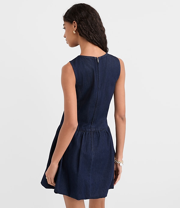 Denim Bubble Mini Dress in Dark Wash