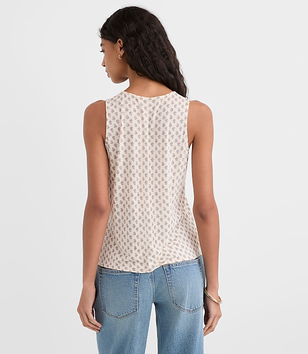 Floral Pleated V-Neck Mixed Media Shell