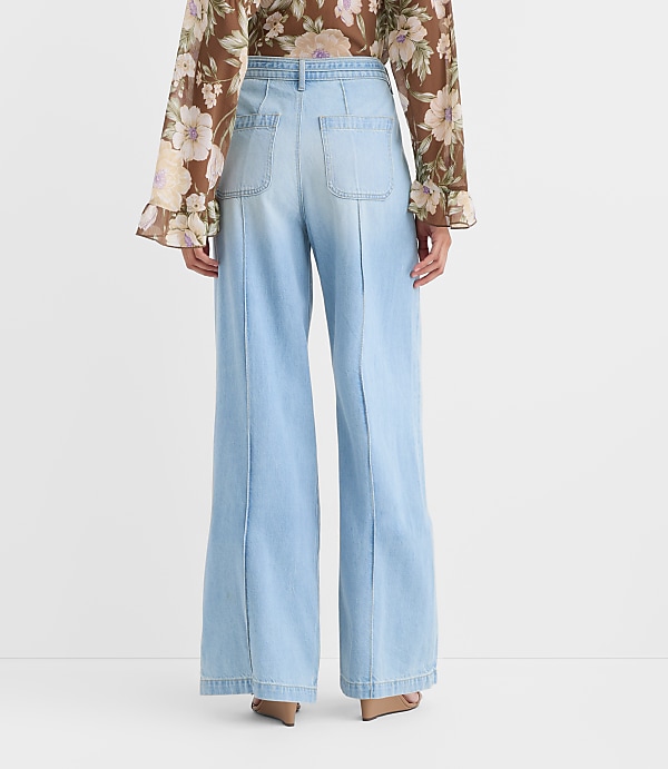Tall Curvy Tie Waist High Rise Palazzo Jeans in Light Wash