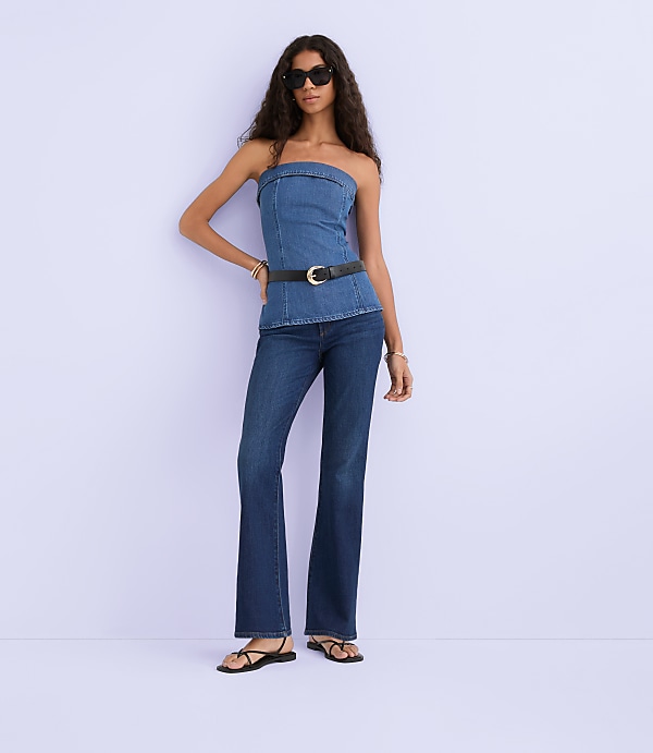 Denim Foldover Strapless Top in Classic Mid Wash