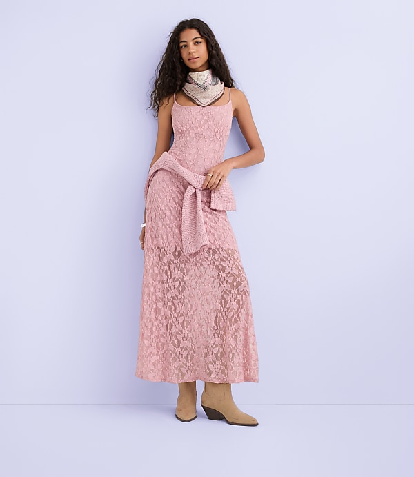 Petite Lace Strappy Scoop Neck Midi Dress