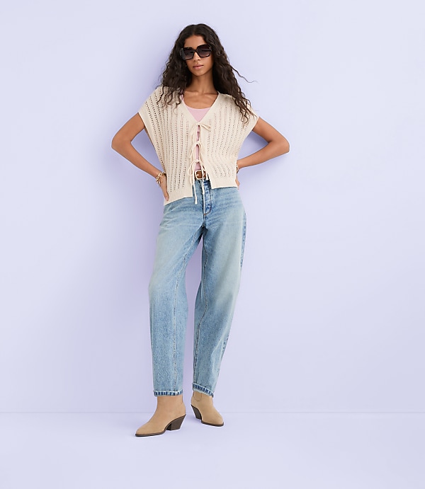 Pointelle Bow Wedge Sweater