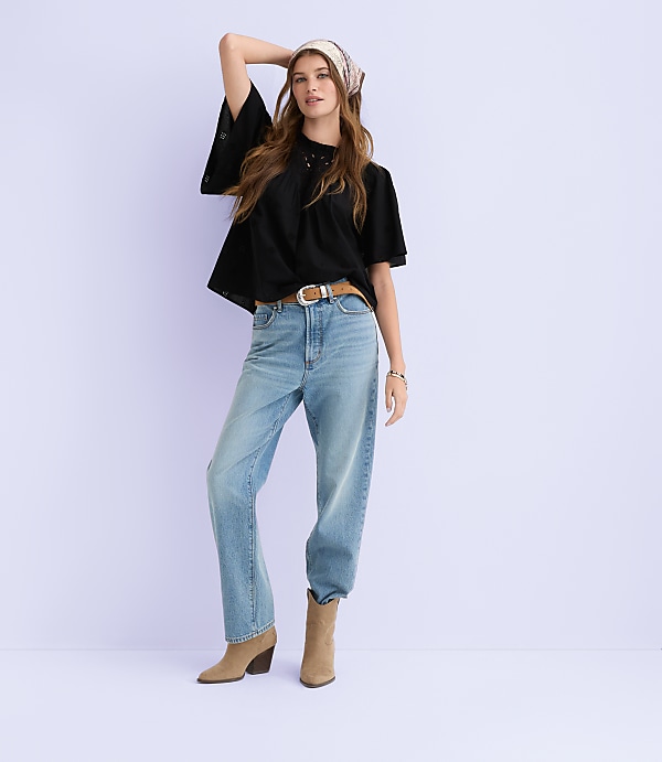Eyelet Flutter Sleeve Blouse