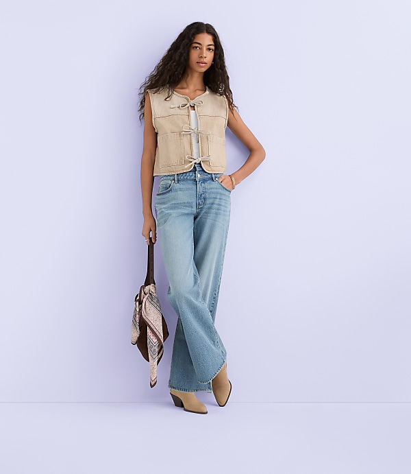 Tie Denim Vest in Washed Neutral