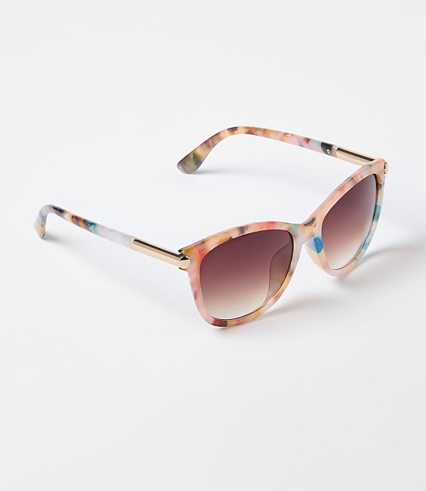 Multicolored Tortoiseshell Print Cateye Sunglasses