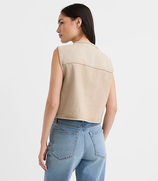 Tie Denim Vest in Washed Neutral